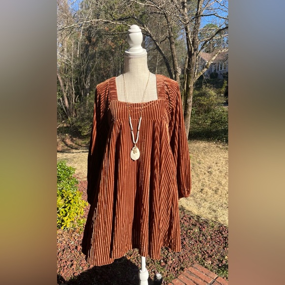 Women's Tie Back Square Neck Velvet Babydoll Dress